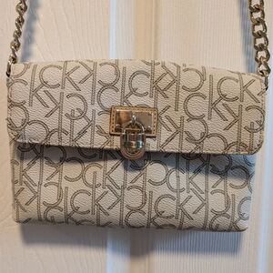 Calvin Klein White Monogram Crossbody Purse